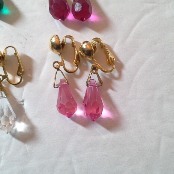 Teardrop Gem Colored Clip Earrings Leverbacks - Picture 7 of 8